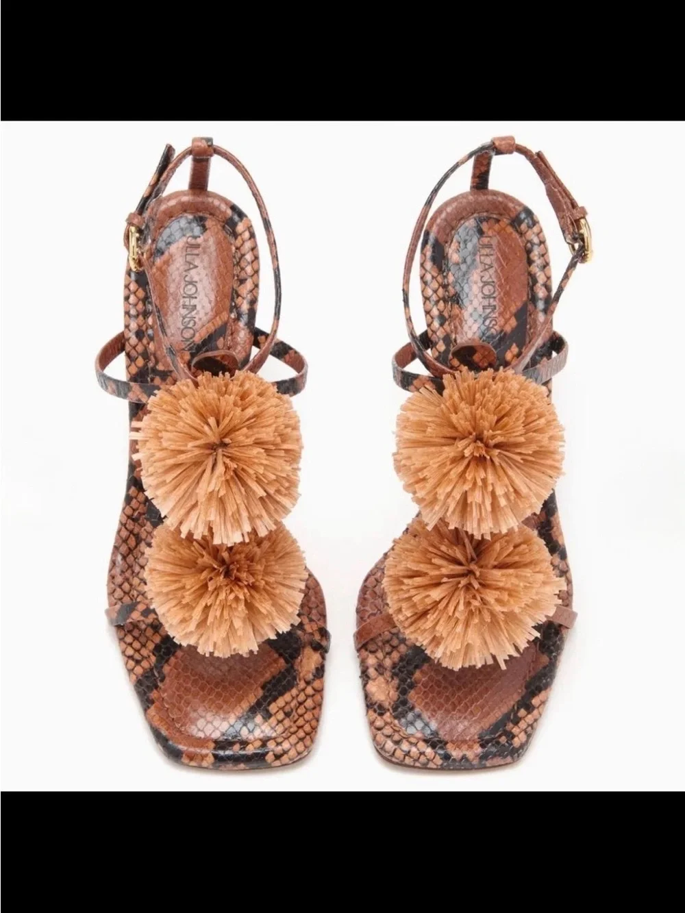NIB Ulla Johnson Brown Pom-Pom Strappy Block Heel Sandals Size 39.5